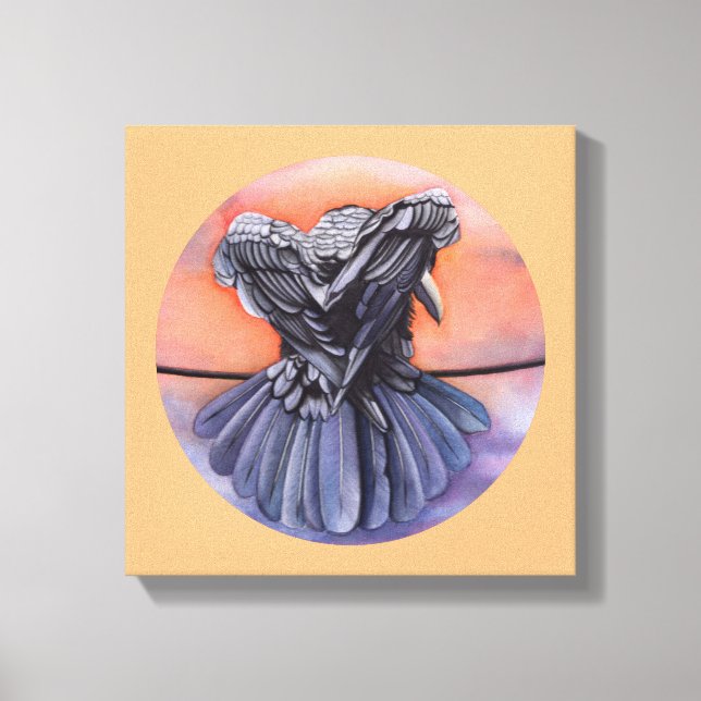 Raven Ruffling Feathers Roosting Crow Bird Art Canvas Print (Front)