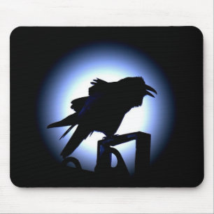 Raven Silhouette Against Full Moon Mouse Pad