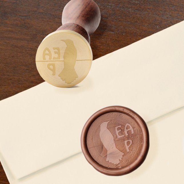 Raven Silhouette Monogram Initials Wax Seal Stamp (Creator Uploaded)