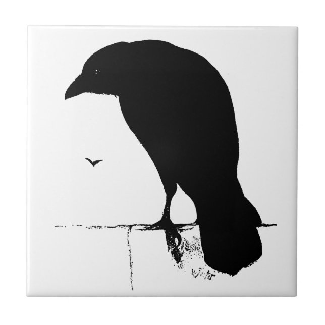 Raven Silhouette - Vintage Goth Ravens & Crows Ceramic Tile (Front)
