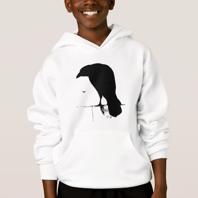 Raven Silhouette - Vintage Goth Ravens & Crows Hoodie (Front)
