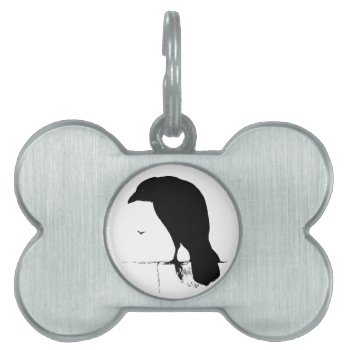 Raven Silhouette - Vintage Goth Ravens & Crows Pet Id Tag by SilverSpiral at Zazzle