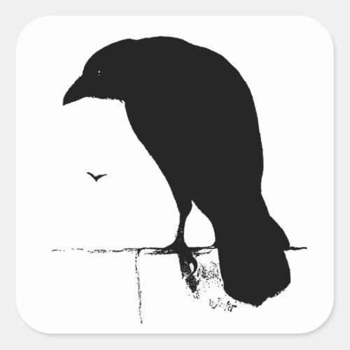 Raven Silhouette _ Vintage Goth Ravens  Crows Square Sticker