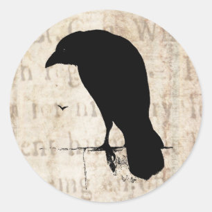 Raven Silhouette - Vintage Retro Ravens & Crows Classic Round Sticker