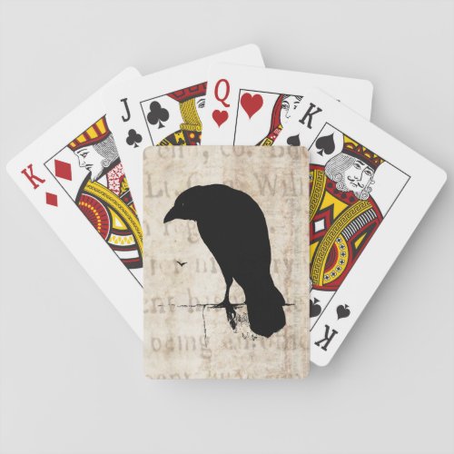 Raven Silhouette _ Vintage White Ravens  Crows Poker Cards