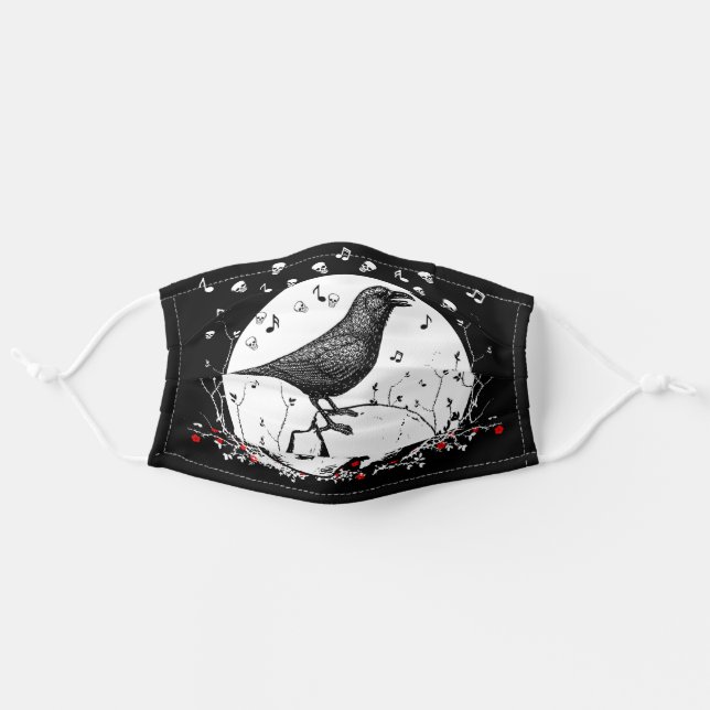 Raven Sings Song of Death on Skull Illustration Adult Cloth Face Mask (Front, Unfolded)