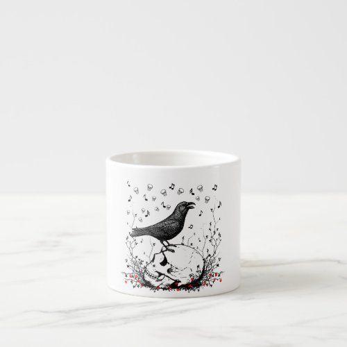 Raven Sings Song of Death on Skull Illustration Espresso Cup