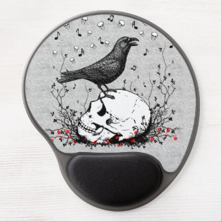 Raven Sings Song of Death on Skull Illustration Gel Mouse Pad