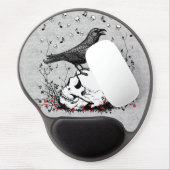 Raven Sings Song of Death on Skull Illustration Gel Mouse Pad (Left Side)
