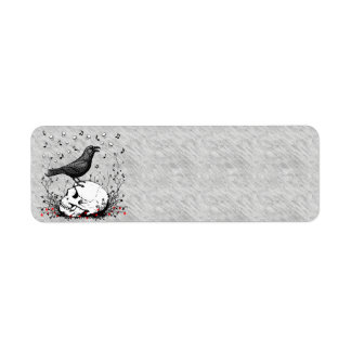 Raven Sings Song of Death on Skull Illustration Label