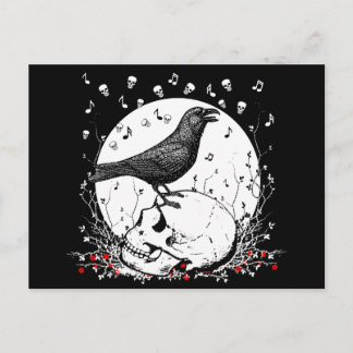 Raven Sings Song of Death on Skull Illustration Postcard