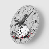 Raven Sings Song of Death on Skull Illustration Round Clock (Angle)