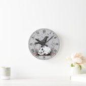 Raven Sings Song of Death on Skull Illustration Round Clock (Home)