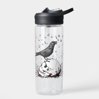 Raven Sings Song of Death on Skull Water Bottle