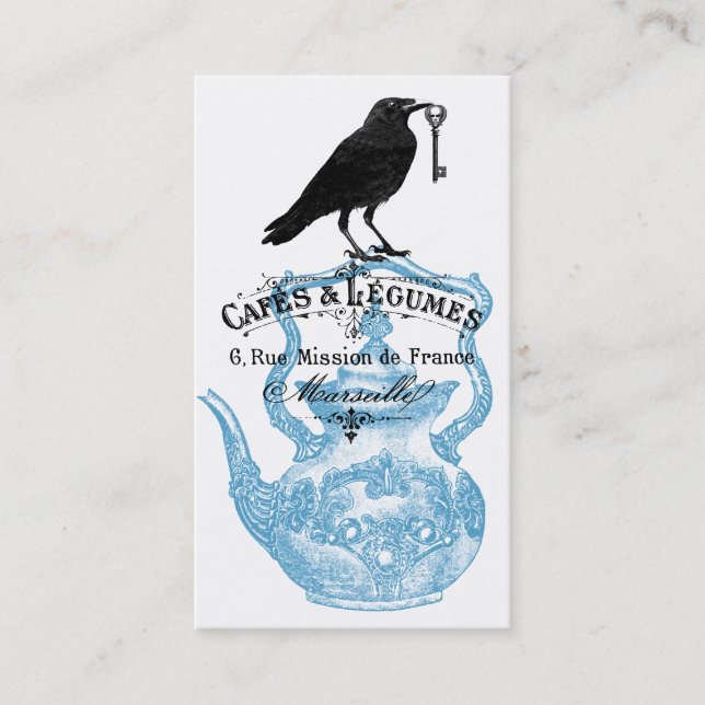 Raven Skeleton Key and Teapot Business Card (Front)