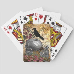 Raven Skeleton Skulls and Spider Poker Cards