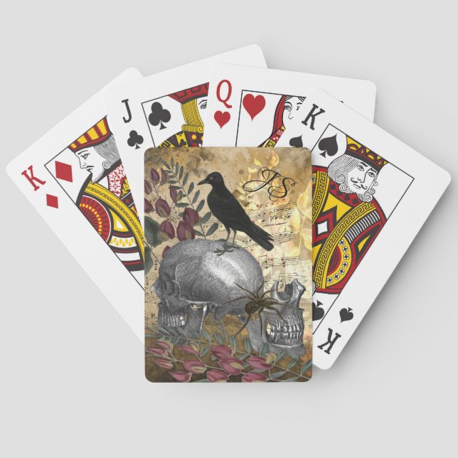 Raven Skeleton Skulls and Spider Poker Cards (Back)