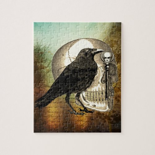 Raven Skull And Skeleton Key Jigsaw Puzzle