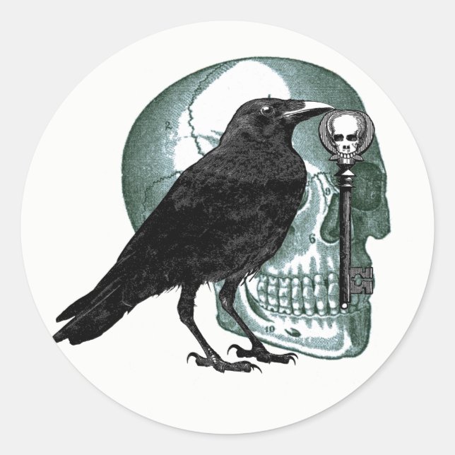 Raven Skull And Skeleton Key Stickers (Front)