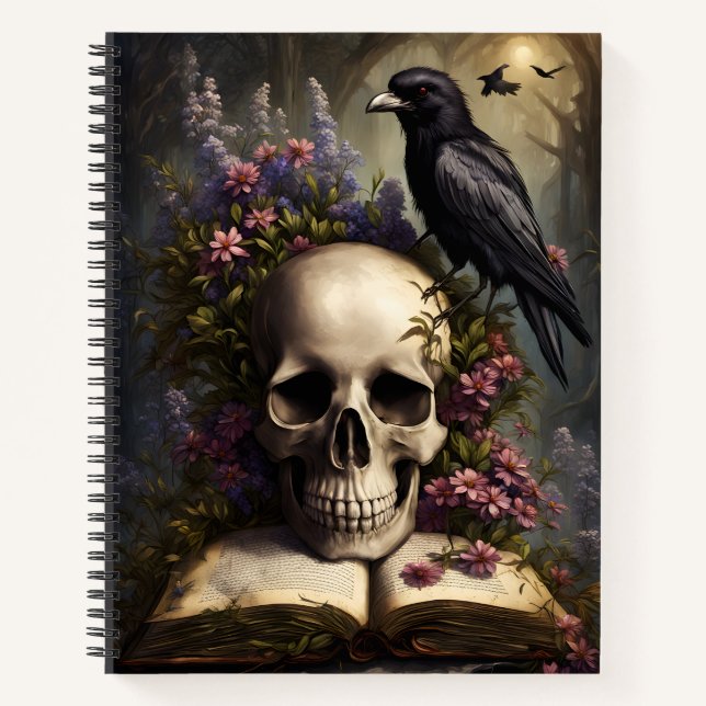 Raven Skull Book and Flowers Gothic notebook (Front)