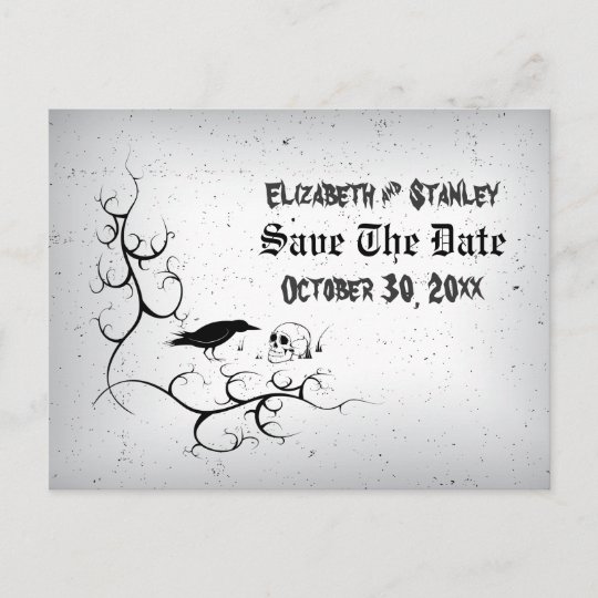 Raven Skull Halloween Gothic Wedding Save The Date Announcement