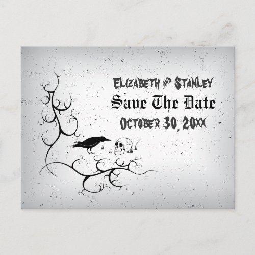 Raven skull Halloween Gothic wedding Save the Date Announcement Postcard