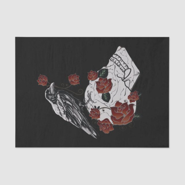Raven, Skull & Roses Gift Tissue Paper (Front)