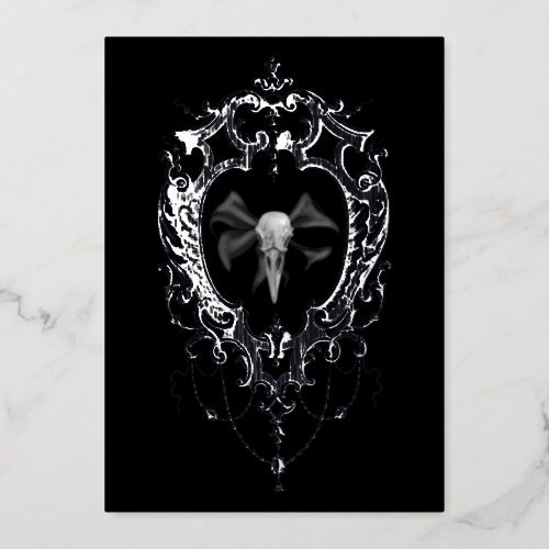 Raven Skull Silver Frame Goth Wedding Foil Invitation