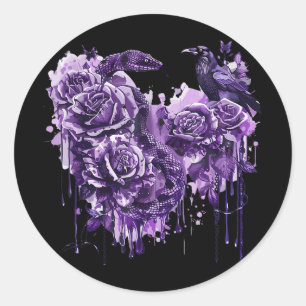Raven Snake Roses Gothic Steampunk Biker Heart-sha Classic Round Sticker