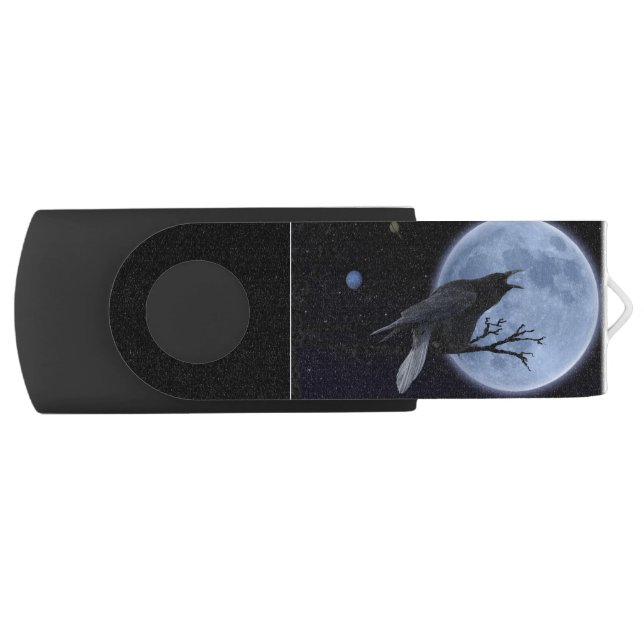 Raven Speaking to the Full Moon Mystical Design Flash Drive (Front)
