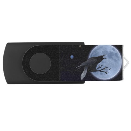 Raven Speaking to the Full Moon Mystical Design Flash Drive