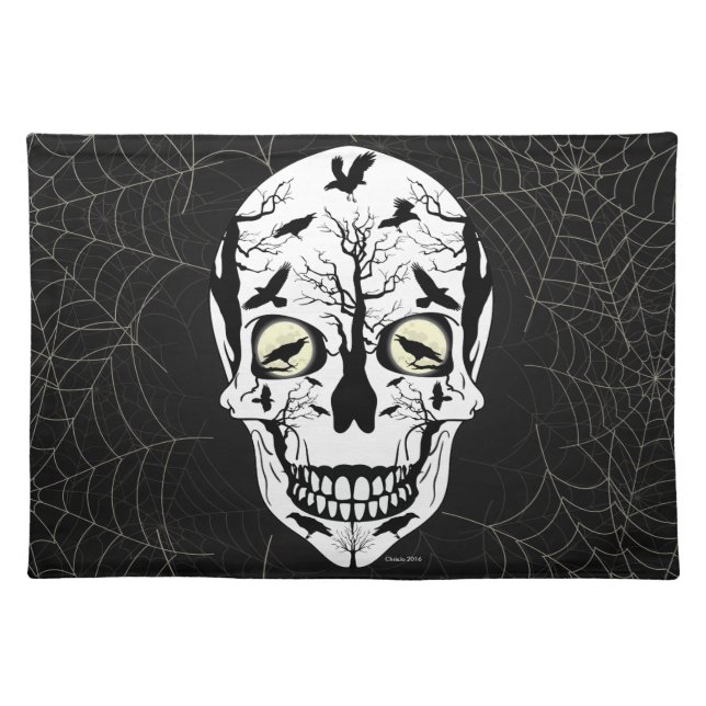 Raven Sugar Skull Skeleton Placemat (Front)