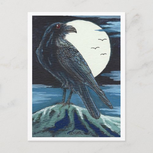 Raven  the Moon Postcard