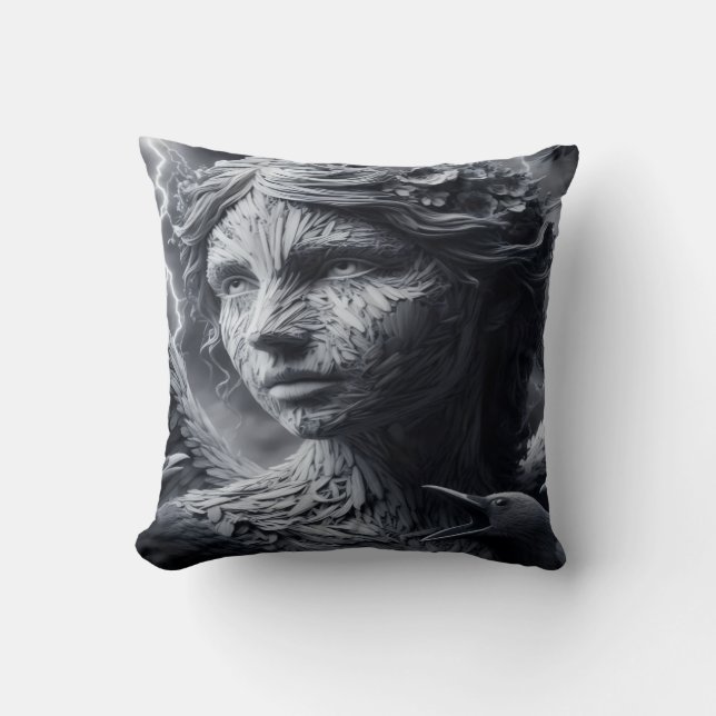 Raven Thought Throw Pillow (Front)