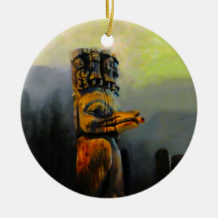 Raven Totem Pole Ceramic Ornament