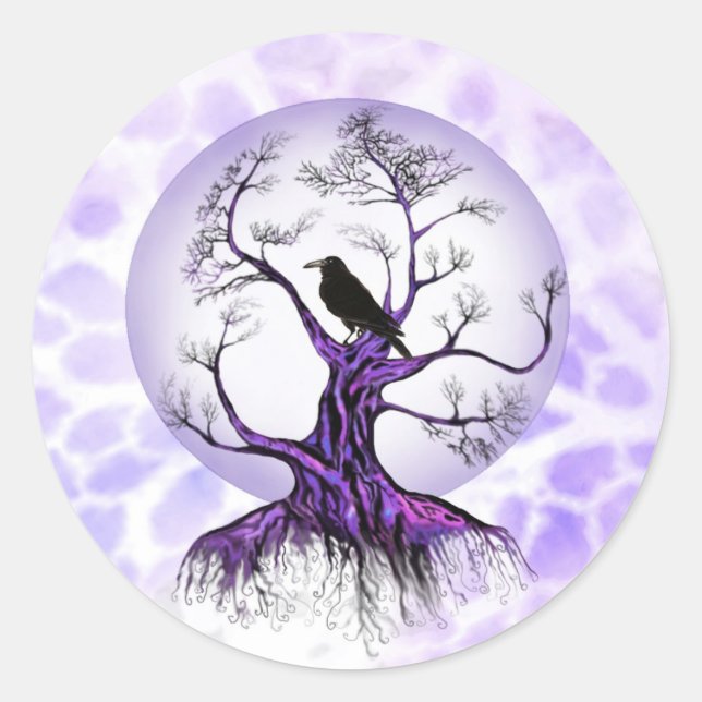 Raven Tree Lavender Purple Moon Crow Stickers (Front)