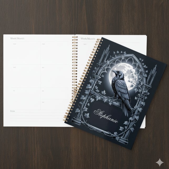 Raven Under Moon Gothic Midnight  Planner (Dark Academia daily planner)