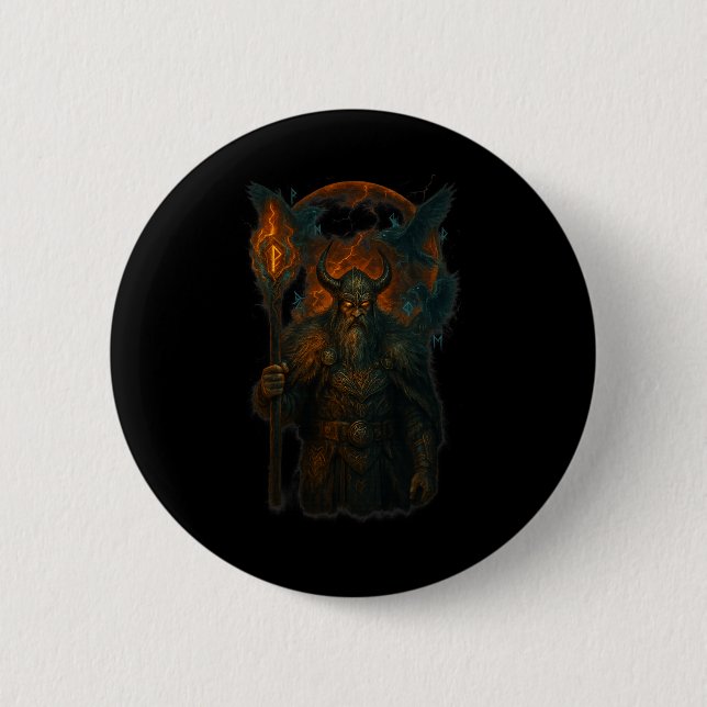 Raven Viking Halloween Design Norse Sorcerer Moon  Button (Front)
