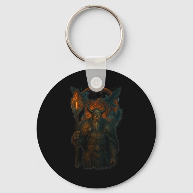 Raven Viking Halloween Design Norse Sorcerer Moon  Keychain (Front)