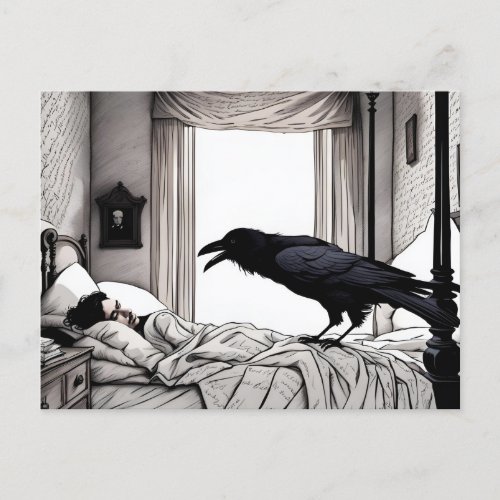 Raven Watching Sleeping Poe Postcard