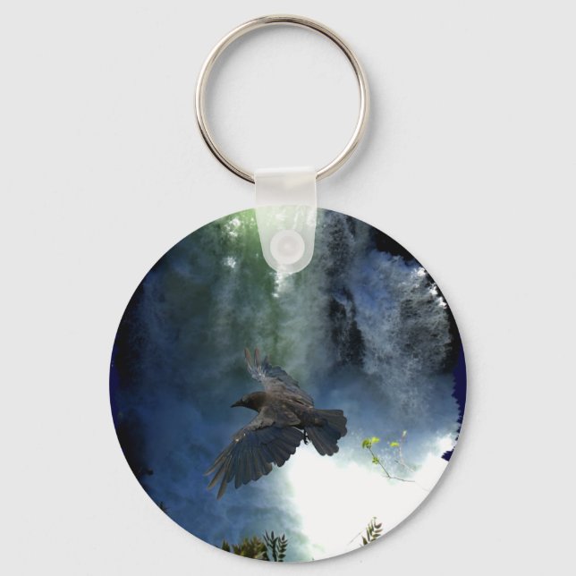 RAVEN & WATER FALL Nature Gifts Keychain (Front)