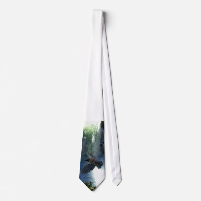 RAVEN & WATER FALL Nature Gifts Neck Tie (Front)