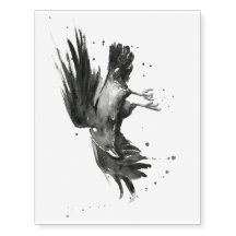 Raven Watercolor Temporary Tattoo