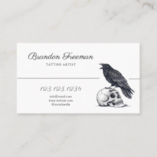 Raven White & Black on Skull Monochrome Tattoo Business Card