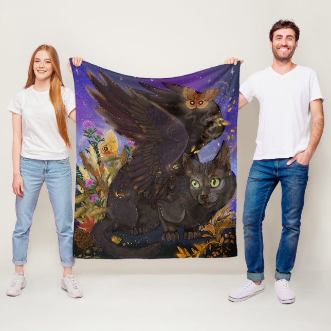 Raven Winged Autumn Magic Cat Fleece Blanket (In Situ)