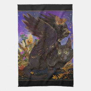 Raven Winged Autumn Magic Cat Kitchen Towel
