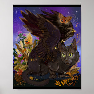 Raven Winged Autumn Magic Cat Poster