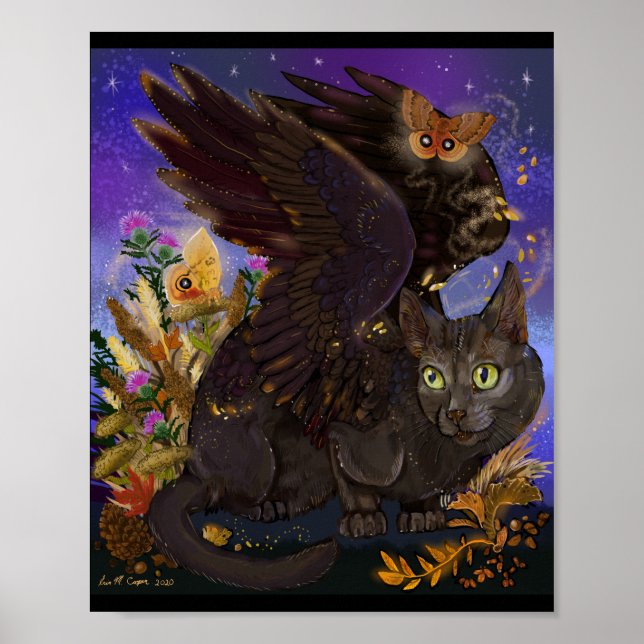 Raven Winged Autumn Magic Cat Poster (Front)