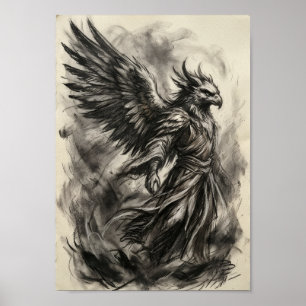 Raven Winged Spirit Guide Drawing Poster