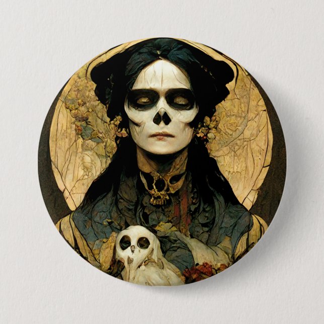 Raven Witch 2 Fantasy Horror Goth Gothic Button (Front)